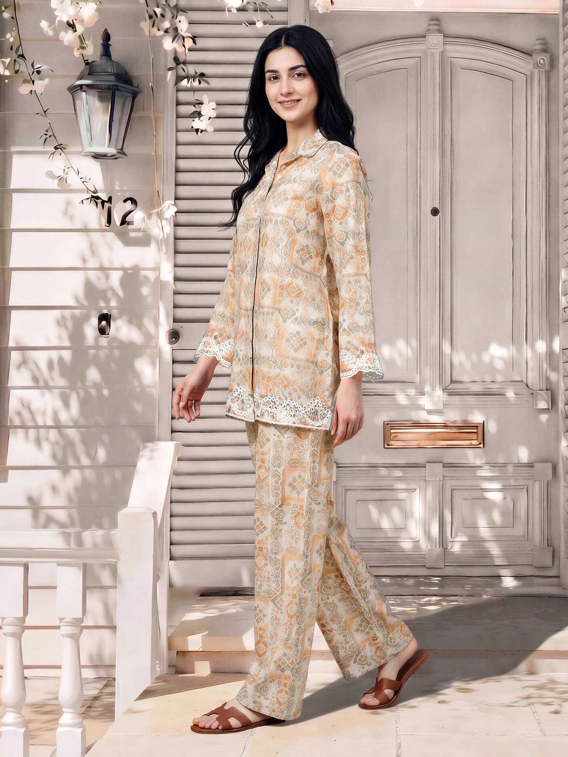 Cambric Slub Co-ord Set- Embroidered