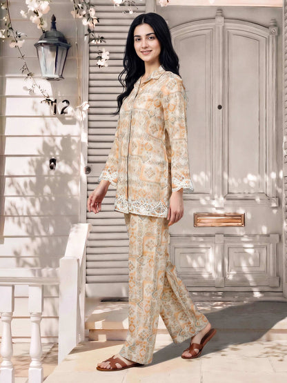 Cambric Slub Co-ord Set- Embroidered