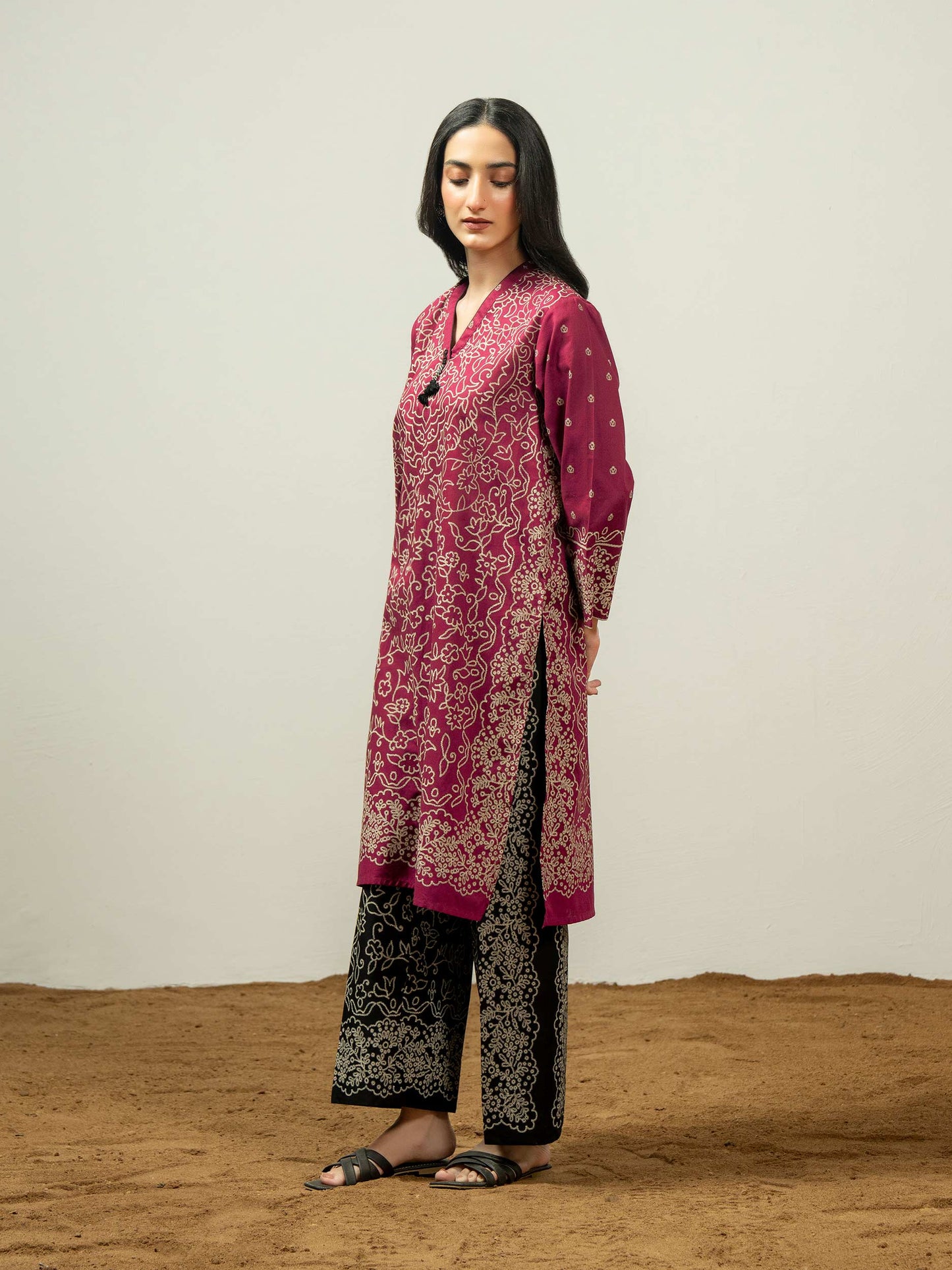 2 Piece Cambric Suit-Paste Print (Pret)