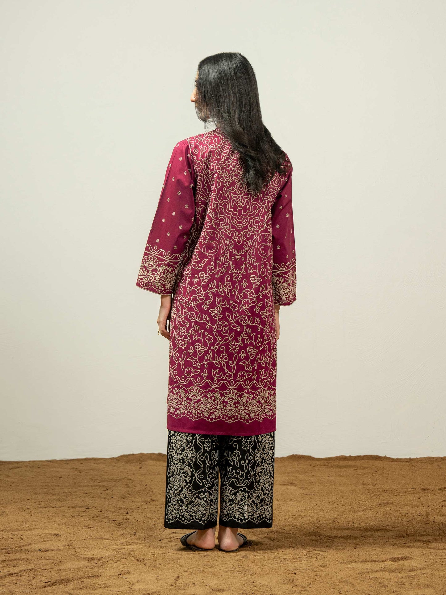2 Piece Cambric Suit-Paste Print (Pret)