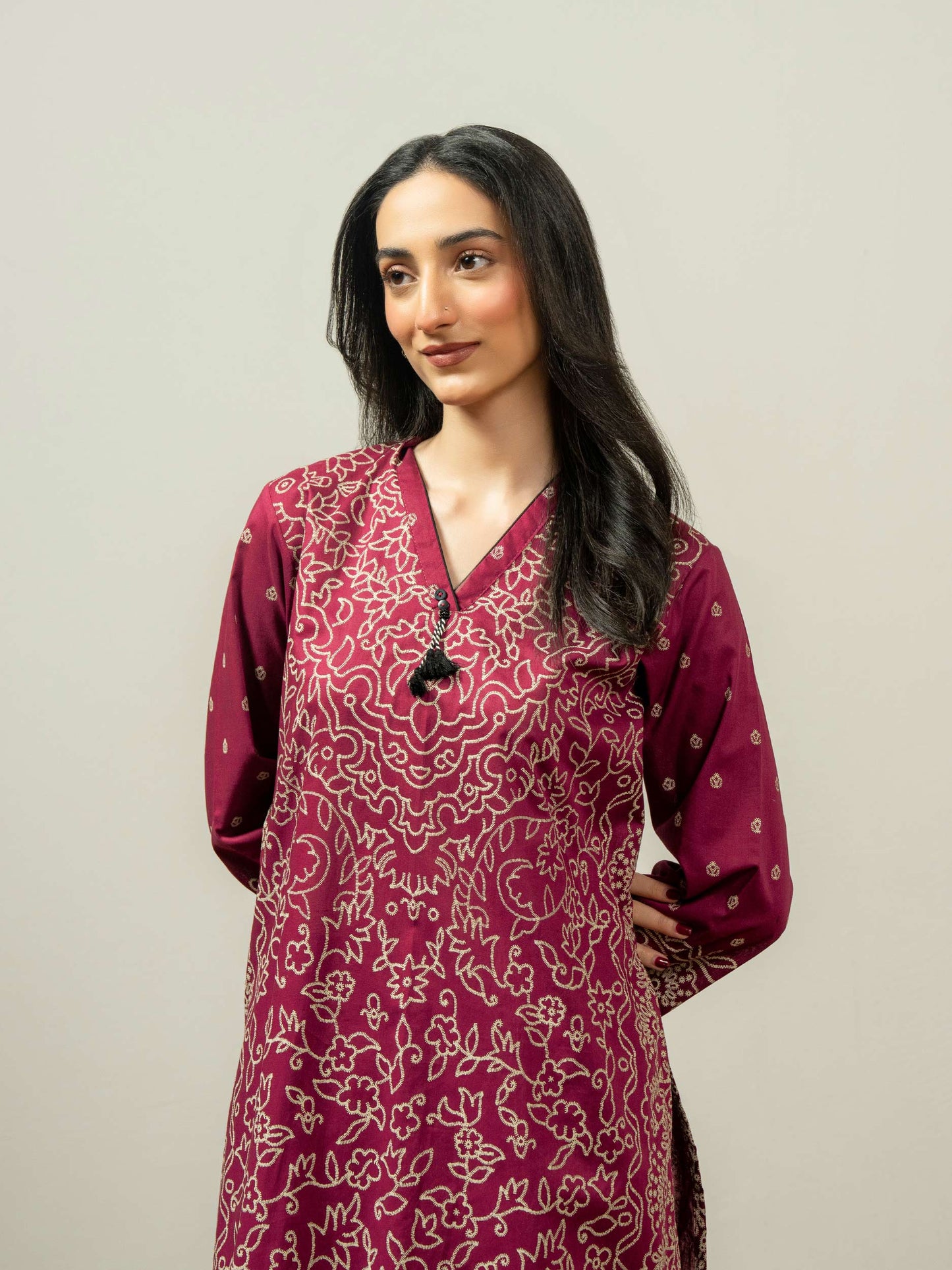 2 Piece Cambric Suit-Paste Print (Pret)