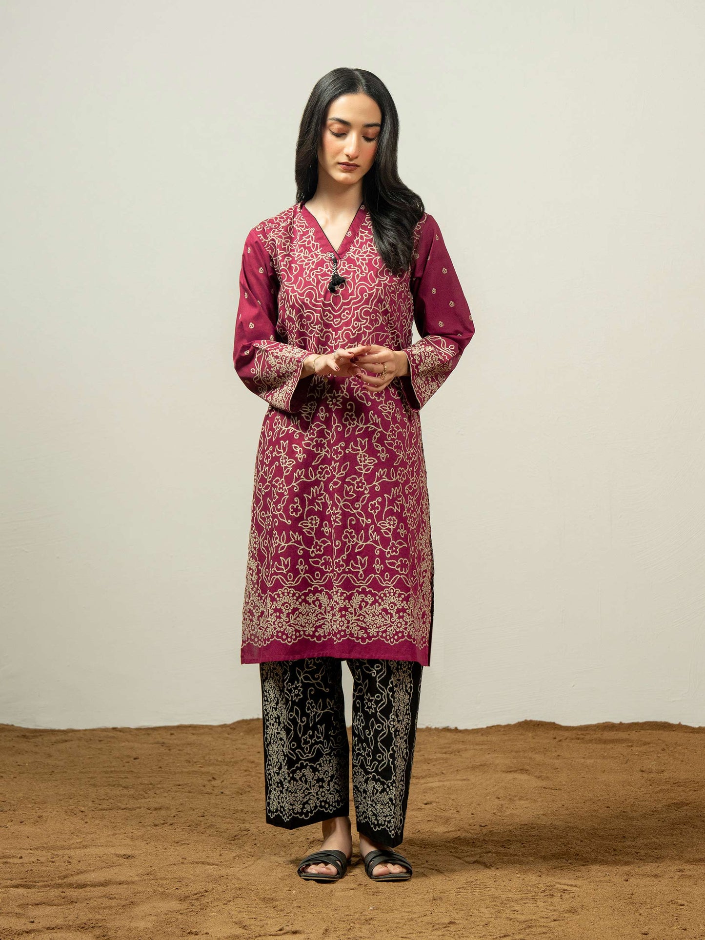 2 Piece Cambric Suit-Paste Print (Pret)