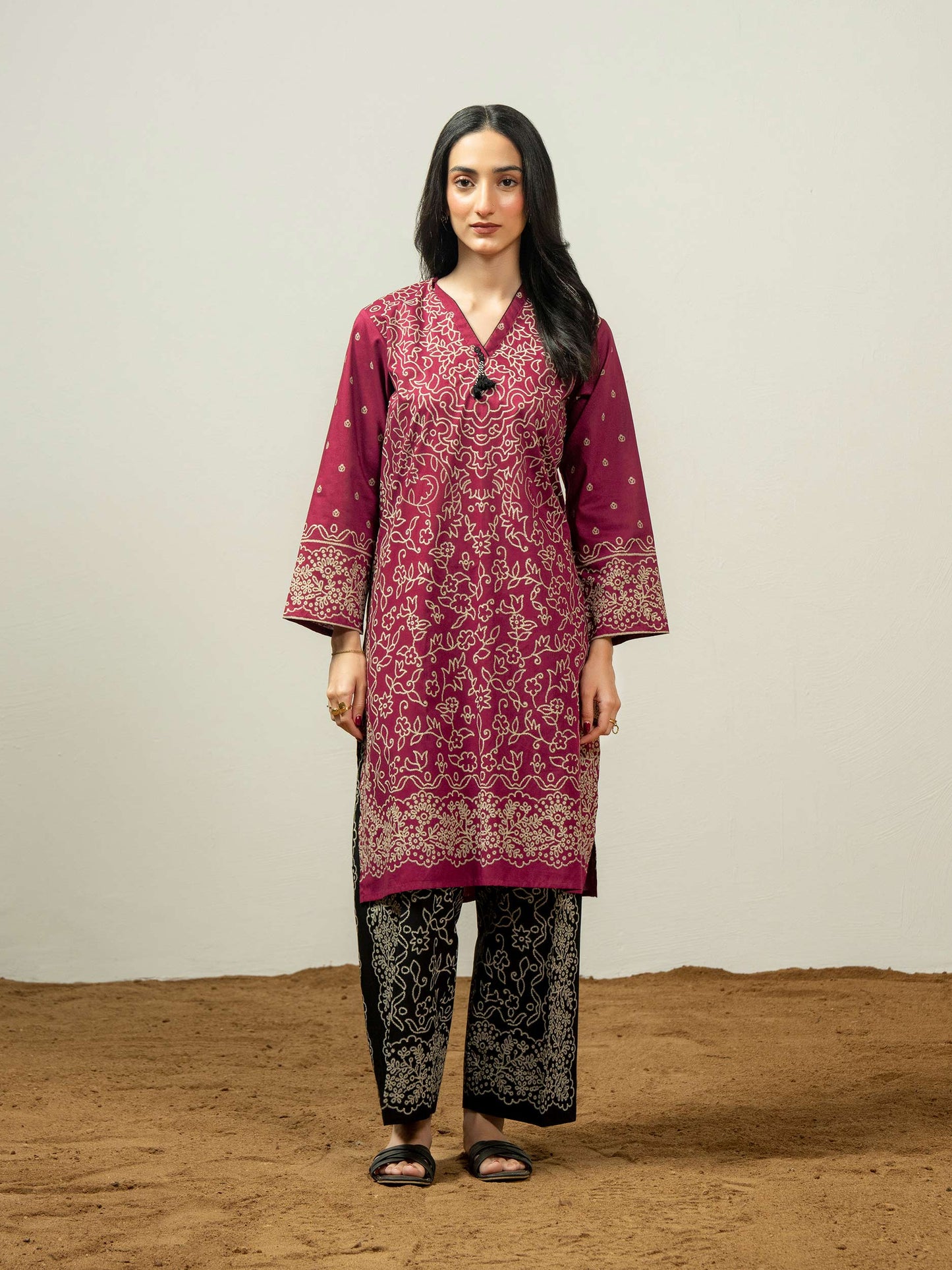 2 Piece Cambric Suit-Paste Print (Pret)
