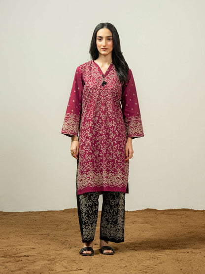 2 Piece Cambric Suit-Paste Print (Pret)