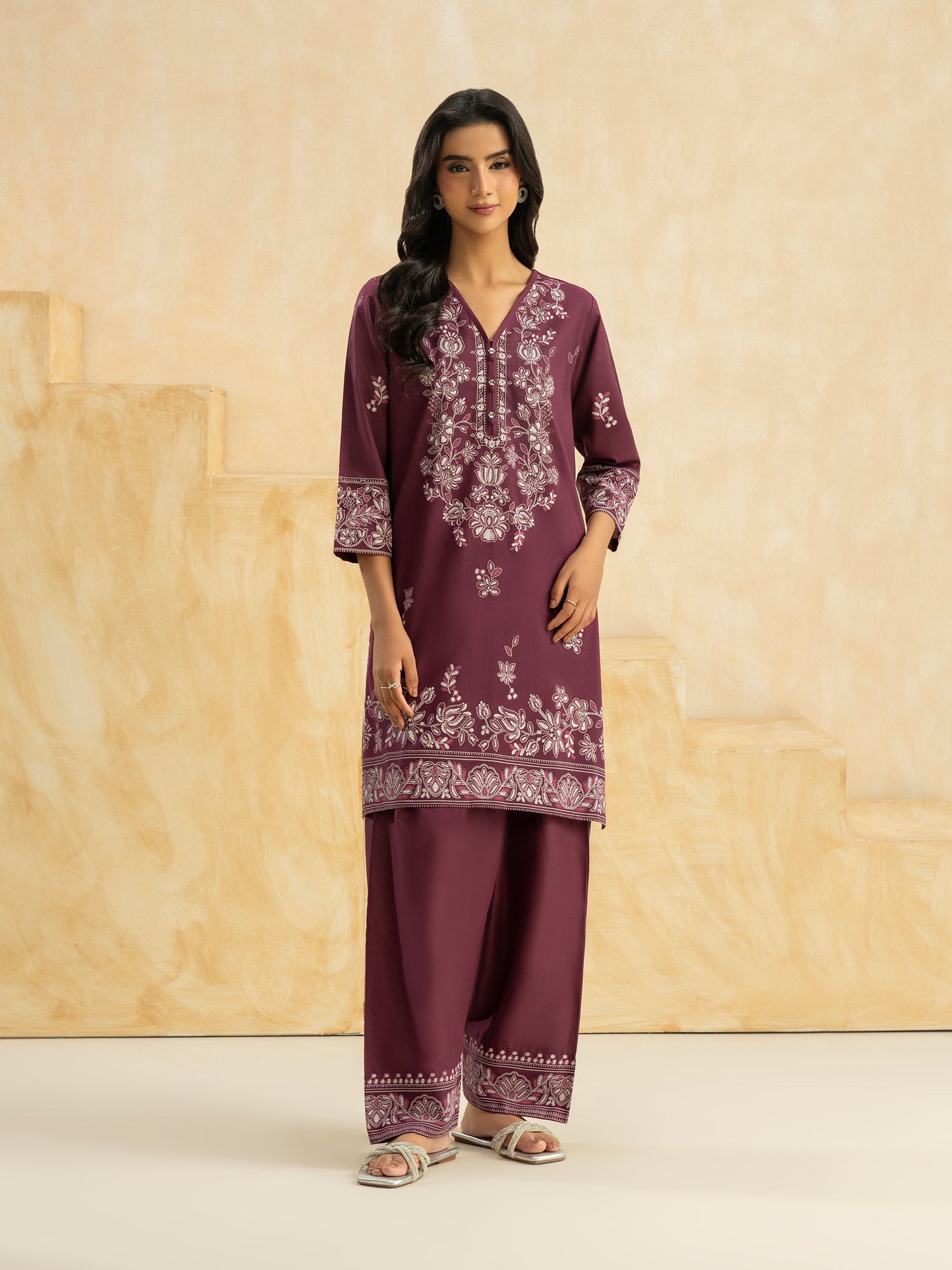 2 Piece Cambric Suit-Paste Print (Pret)