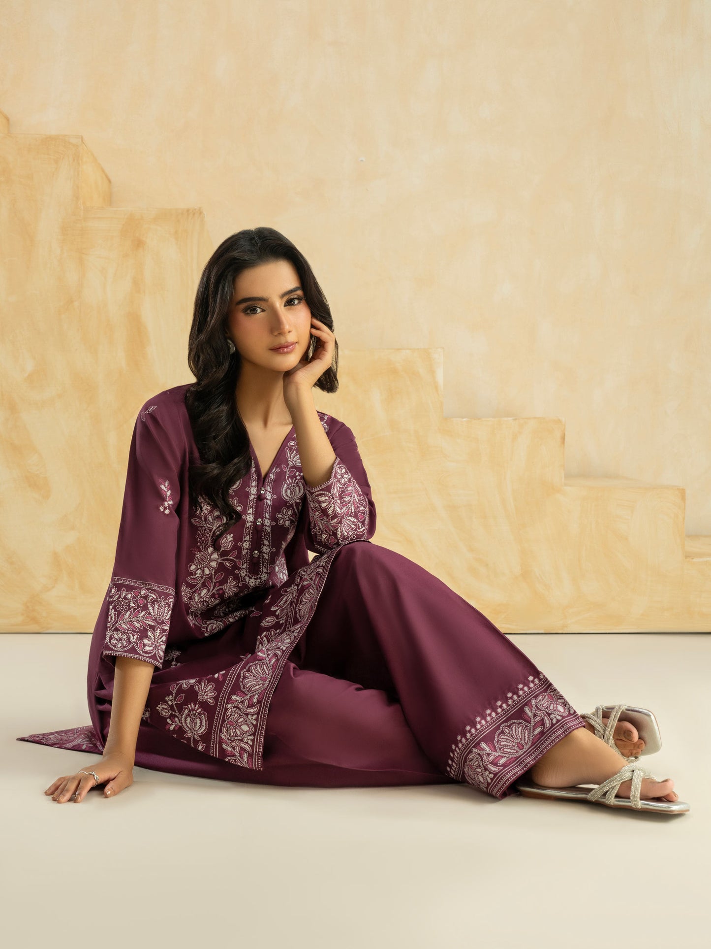 2 Piece Cambric Suit-Paste Print (Pret)