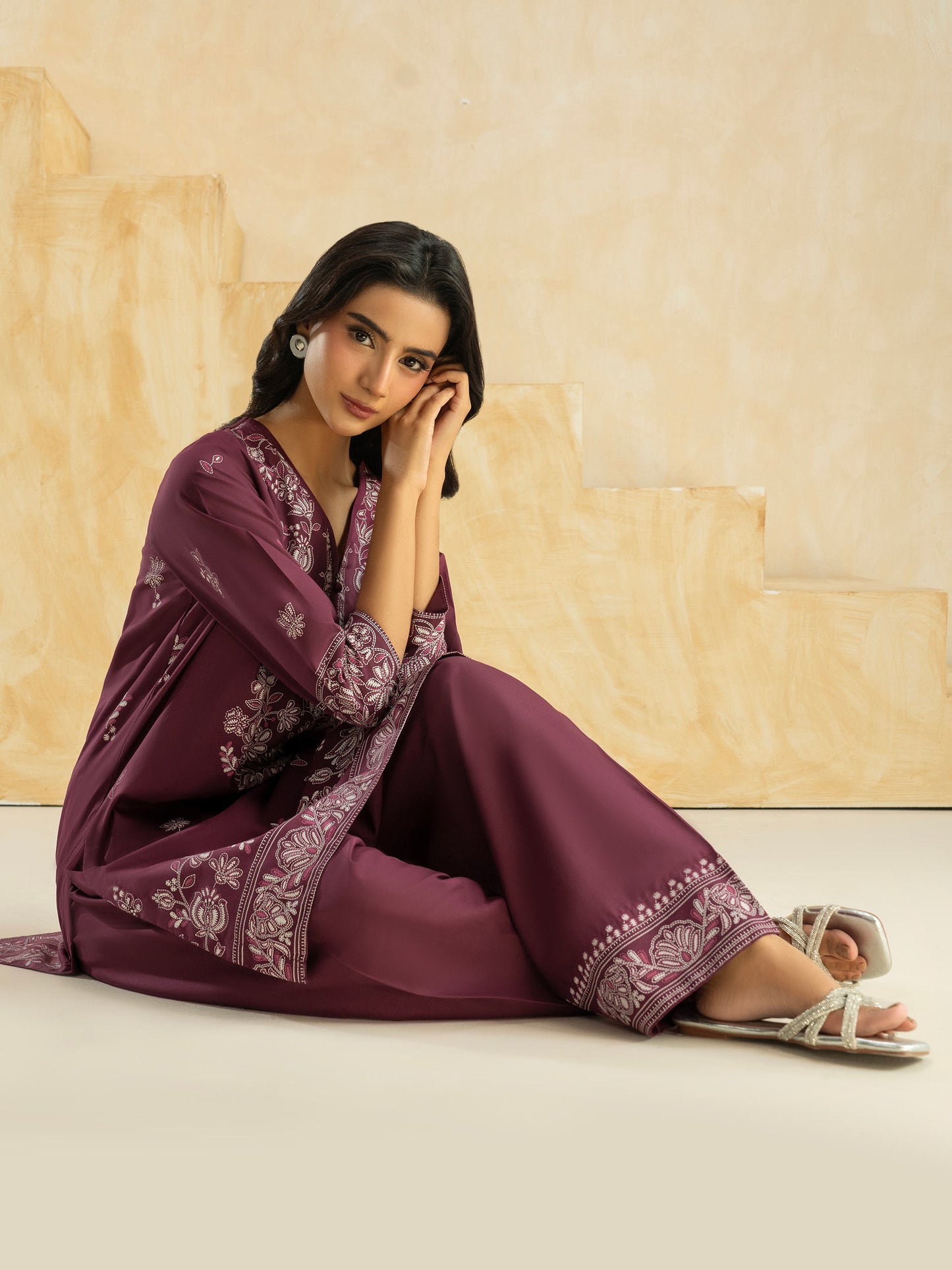 2 Piece Cambric Suit-Paste Print (Pret)