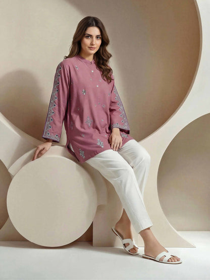 Cambric Slub Kurti- Embroidered