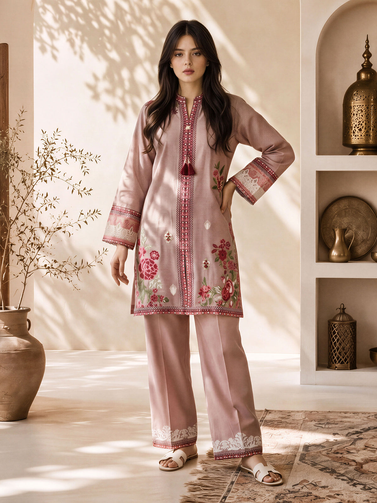 2 Piece Dobby Jacquard Suit -Embroidered (Pret)