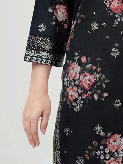 2 Piece Satin Suit- Embroidered (Pret)