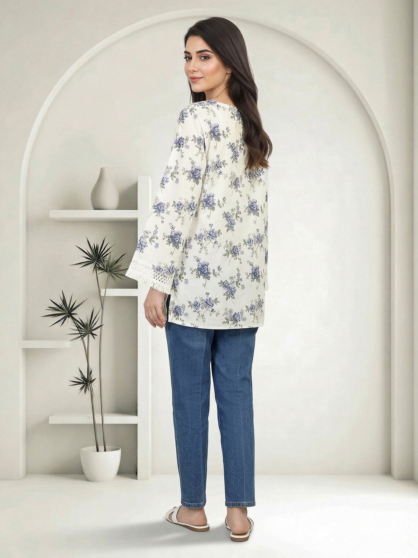 Cambric Kurti- Embroidered (Pret)