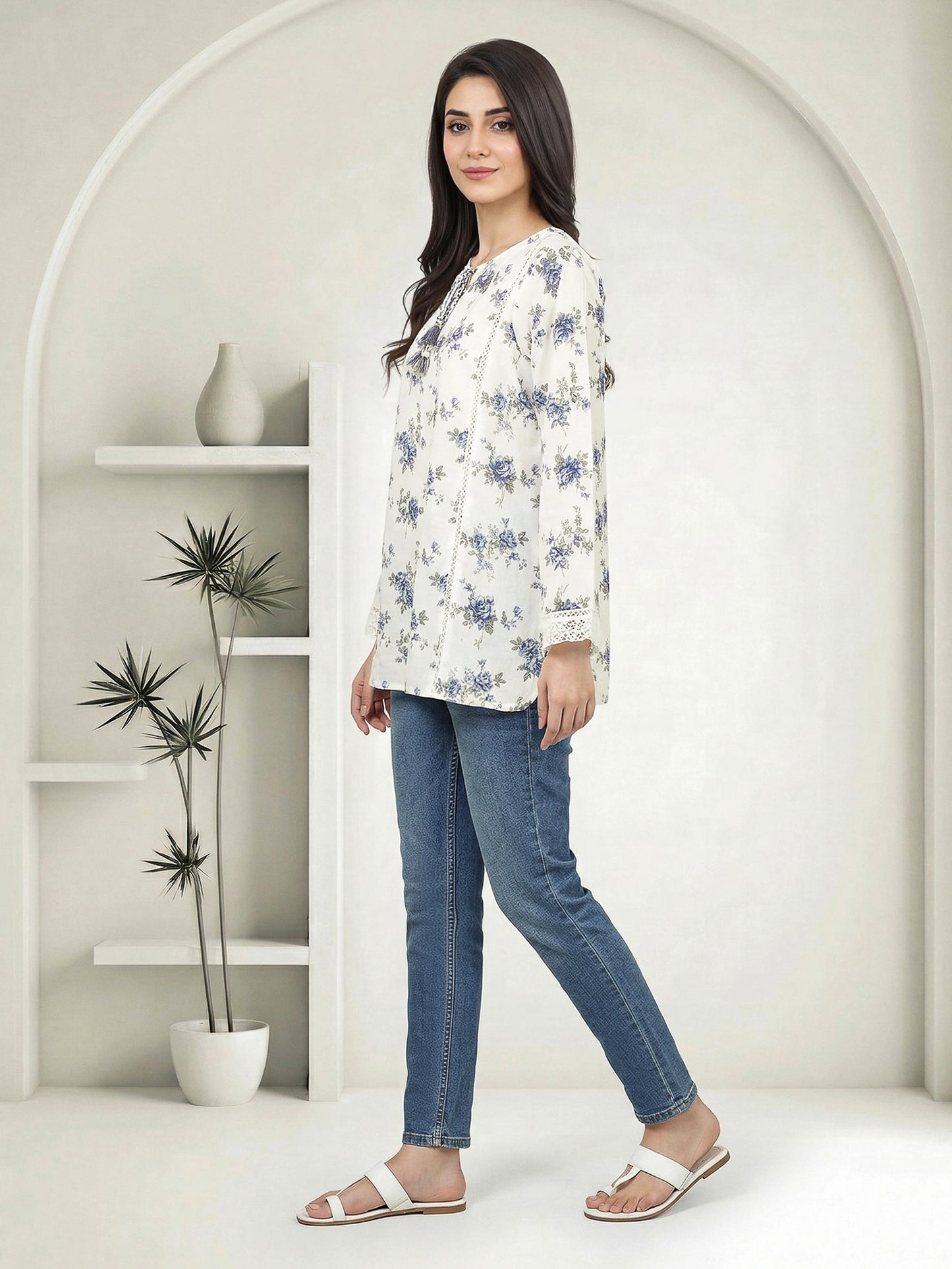 Cambric Kurti- Embroidered (Pret)