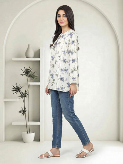 Cambric Kurti- Embroidered (Pret)