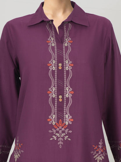 2 Piece Lawn Slub Suit- Embroidered (Pret)