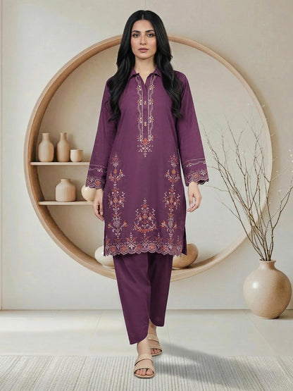 2 Piece Lawn Slub Suit- Embroidered (Pret)