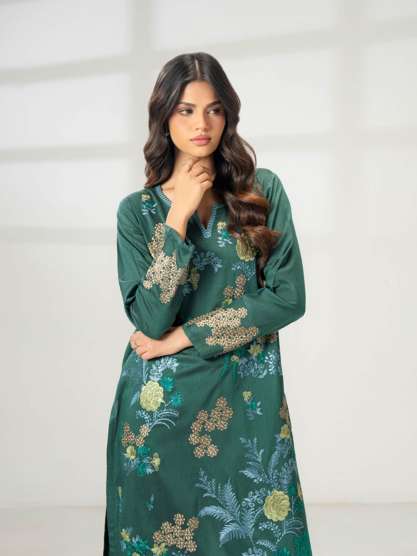 2 Piece Raw Silk Suit-Embroidered (Pret)