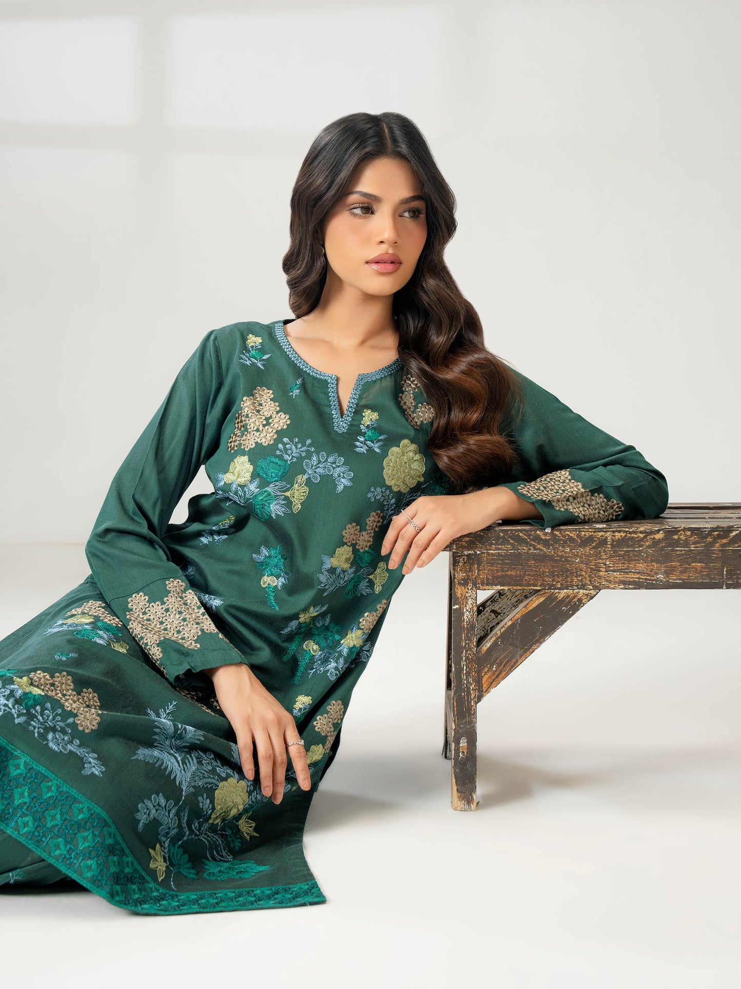 2 Piece Raw Silk Suit-Embroidered (Pret)