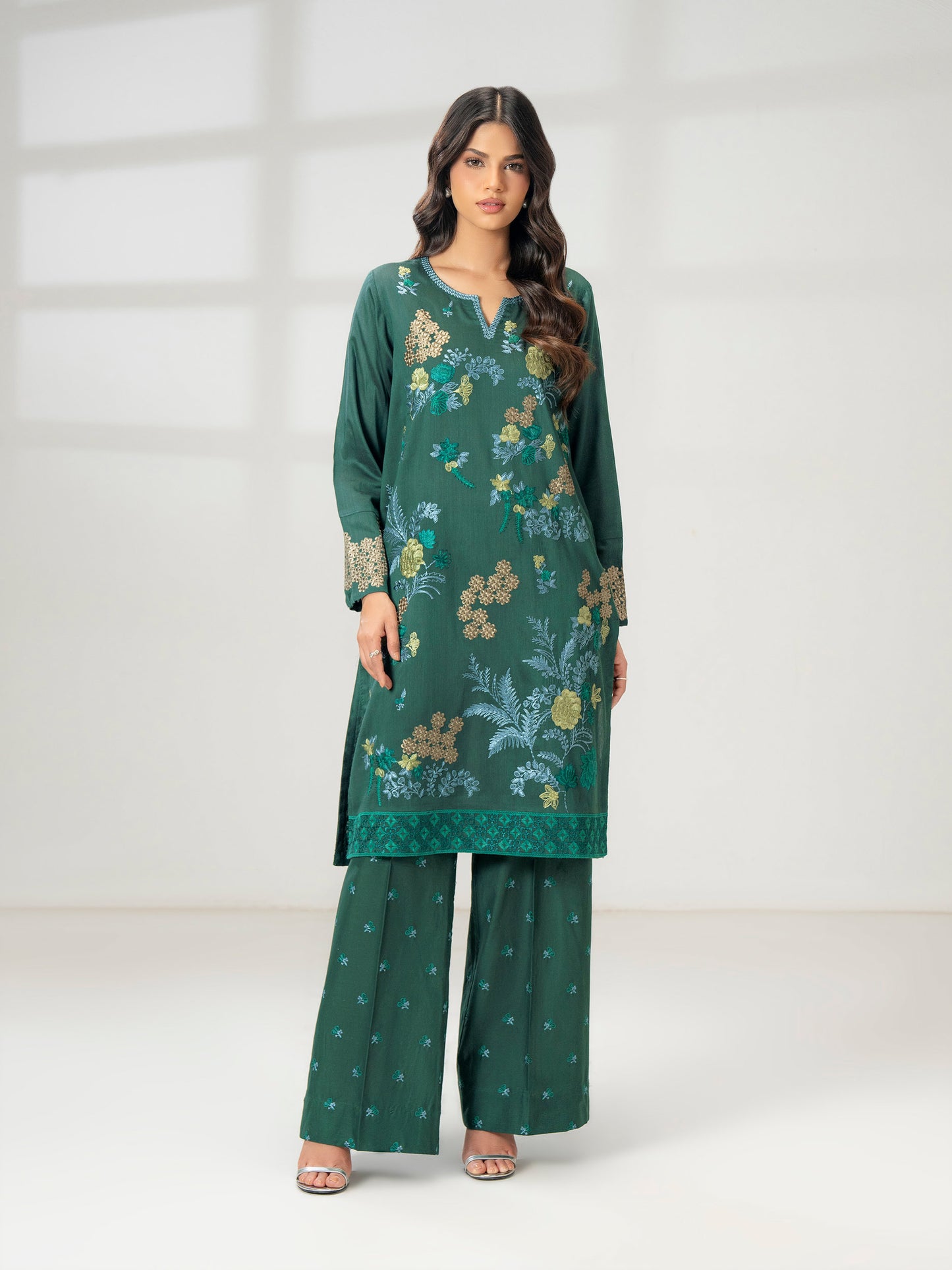 2 Piece Raw Silk Suit-Embroidered (Pret)