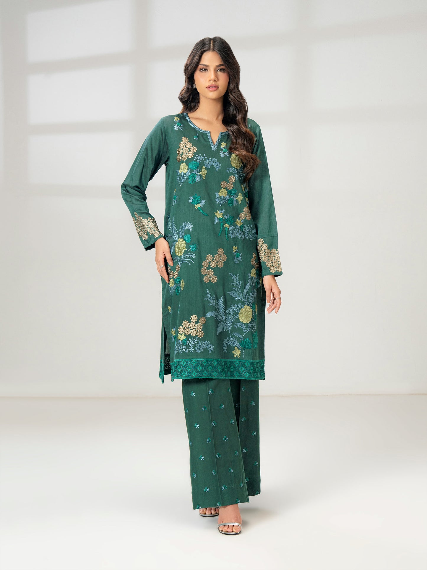 2 Piece Raw Silk Suit-Embroidered (Pret)