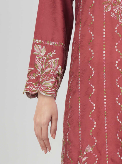 2 Piece Self Jacquard Suit- Embroidered (Pret)