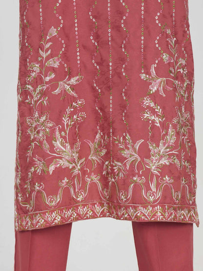 2 Piece Self Jacquard Suit- Embroidered (Pret)