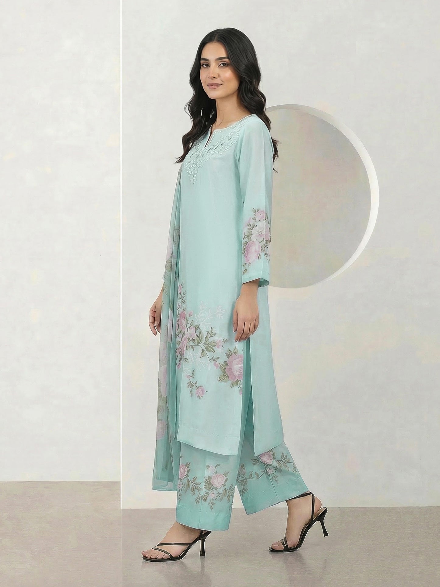 3 Piece Silk Suit- Embroidered (Pret)