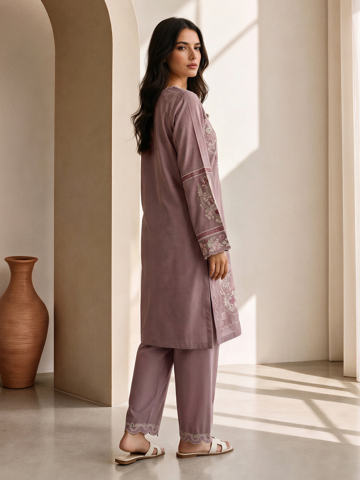 2 Piece Self Jacquard Suit- Embroidered (Pret)