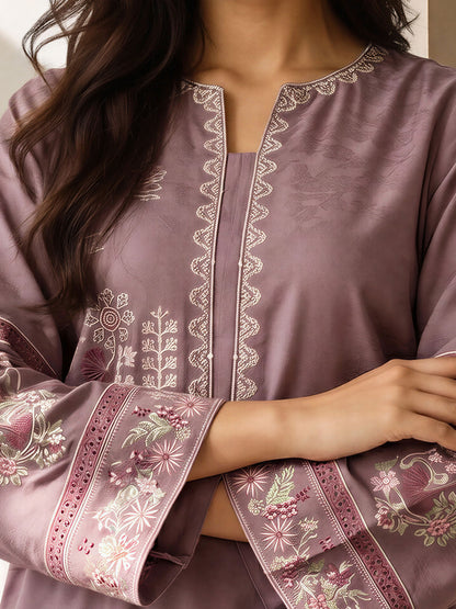 2 Piece Self Jacquard Suit- Embroidered (Pret)