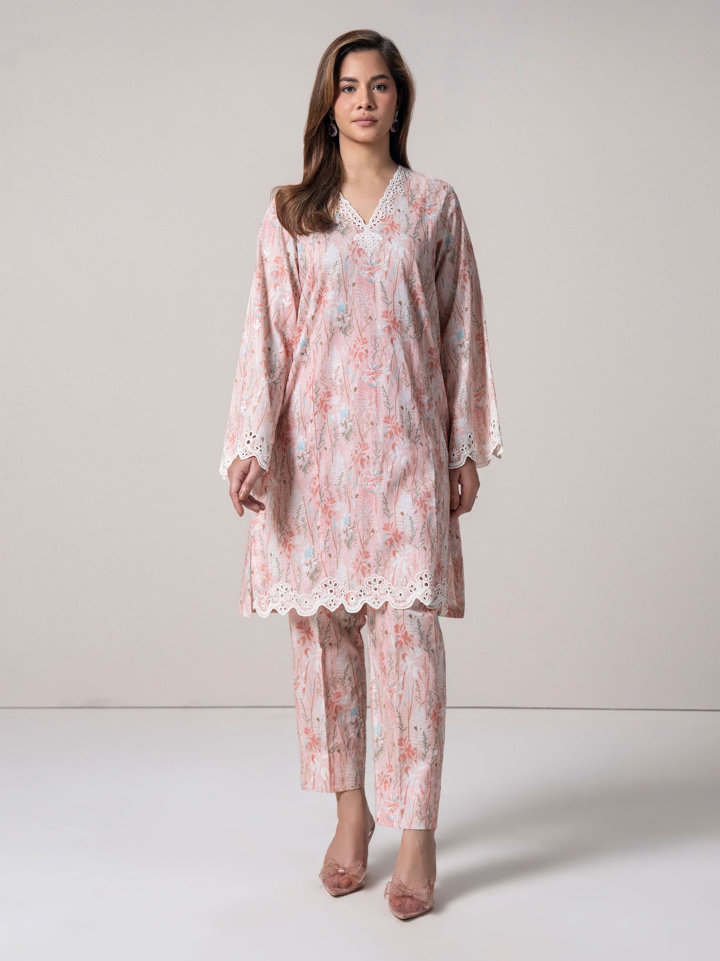 2-Piece Cambric Slub Suit-Embroidered (Pret)
