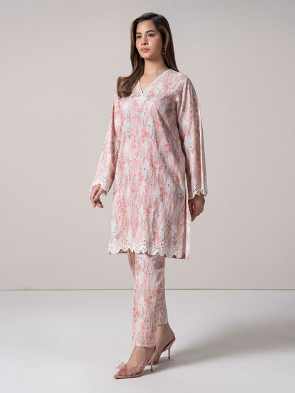 2-Piece Cambric Slub Suit-Embroidered (Pret)