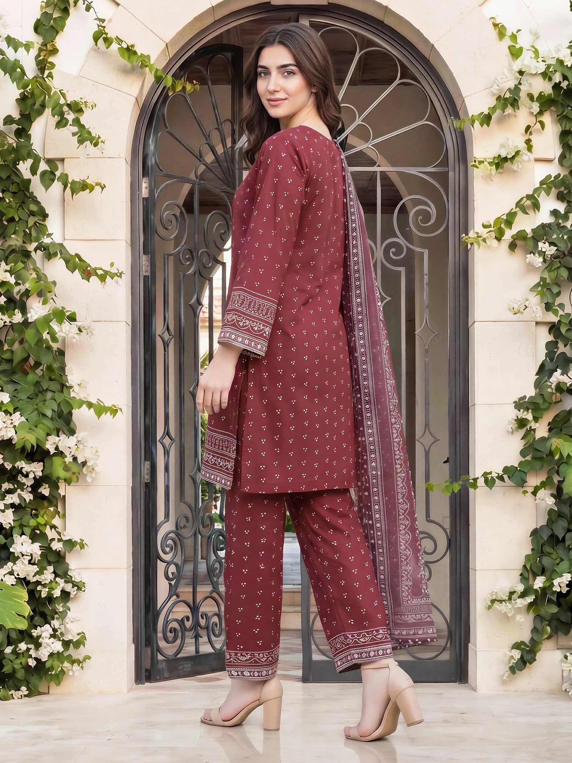 3 Piece Cambric Suit- Embroidered (Pret)