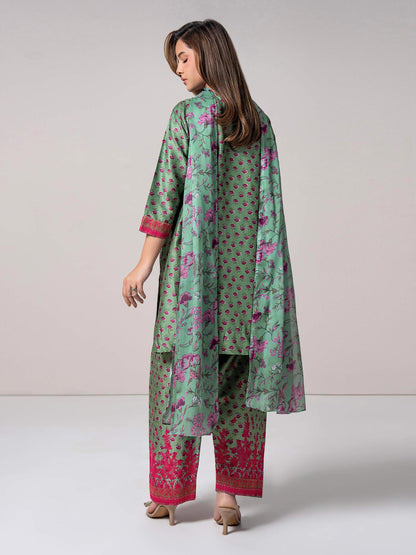 3 Piece Satin Suit- Embroidered (Pret)