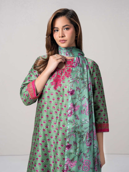 3 Piece Satin Suit- Embroidered (Pret)