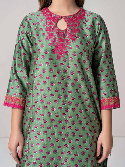 3 Piece Satin Suit- Embroidered (Pret)