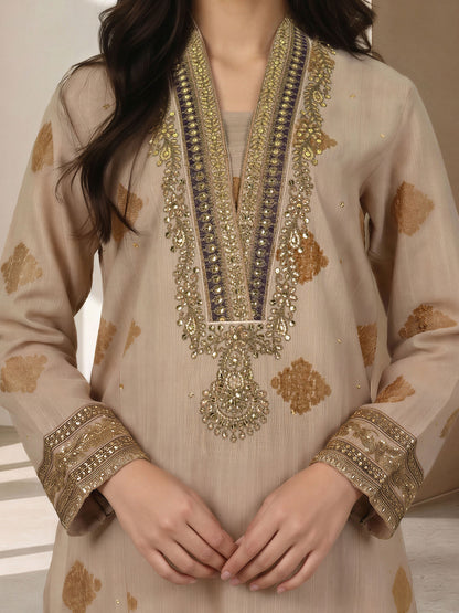 3 Piece Slub Khaddar Suit- Embroidered (Pret)