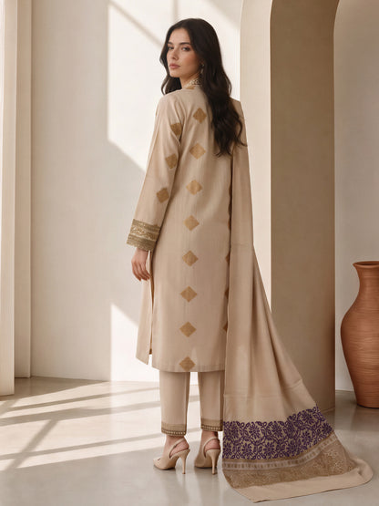 3 Piece Slub Khaddar Suit- Embroidered (Pret)