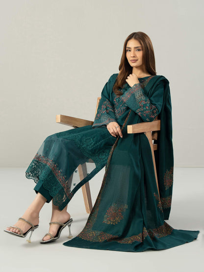 3-Piece Slub Khaddar Suit- Embroidered (Pret)