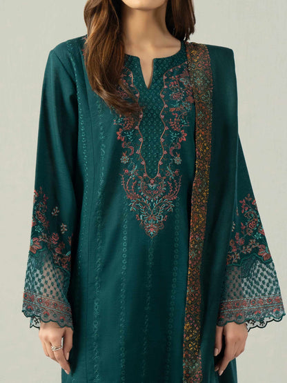 3-Piece Slub Khaddar Suit- Embroidered (Pret)