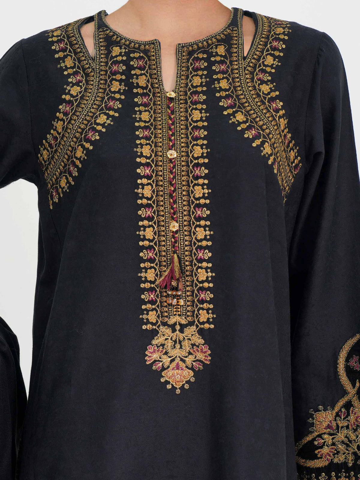 3 Piece Self Jacquard Suit- Embroidered (Pret)