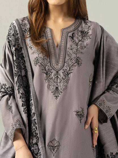 3 Piece Khaddar Suit- Embroidered (Pret)