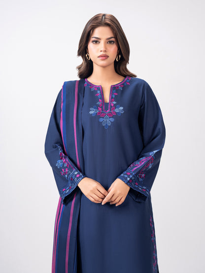3 Piece Slub Khaddar Suit- Embroidered (Pret)