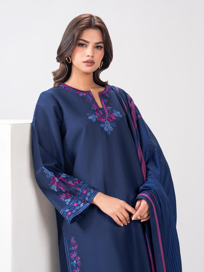 3 Piece Slub Khaddar Suit- Embroidered (Pret)