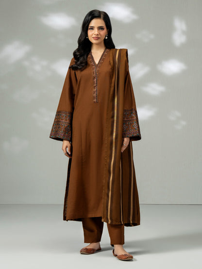 3-Piece Slub Khaddar Suit- Embroidered (Pret)