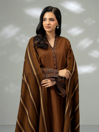 3-Piece Slub Khaddar Suit- Embroidered (Pret)