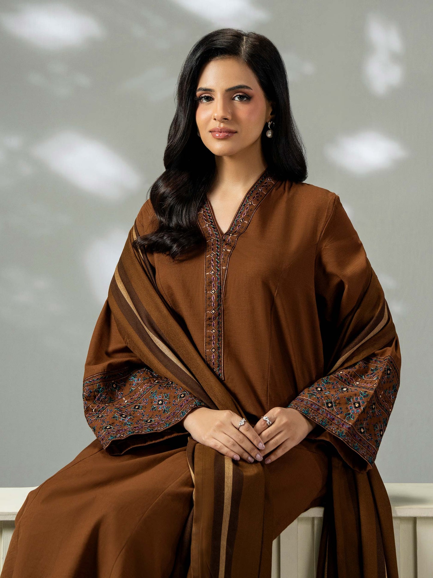 3-Piece Slub Khaddar Suit- Embroidered (Pret)