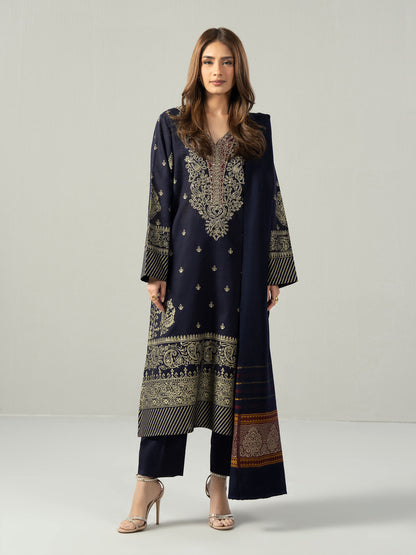 3 Piece Slub Khaddar Suit- Embroidered (Pret)