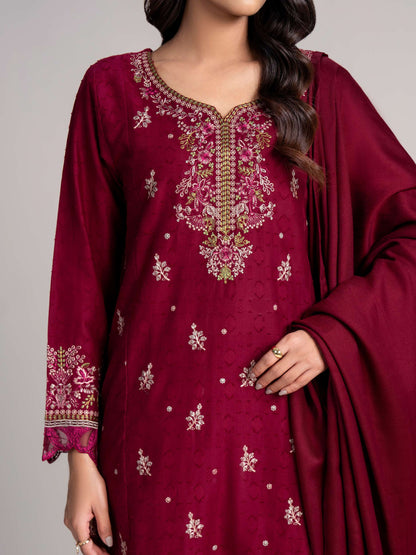 3 Piece Self Jacquard Suit- Embroidered (Pret)