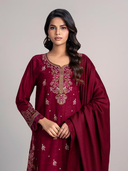 3 Piece Self Jacquard Suit- Embroidered (Pret)