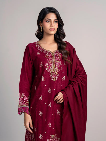 3 Piece Self Jacquard Suit- Embroidered (Pret)