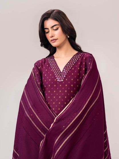 3 Piece Khaddar Suit- Embroidered (Pret)